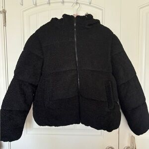 NWT Women’s Madden Girl Black Faux Fur Hooded Jacket